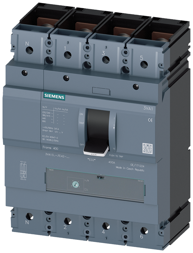 3VA1340-5GE42-0AA0 - BRKR 3VA13 4P 400A 55KA ATFM100NTRL TUERCA