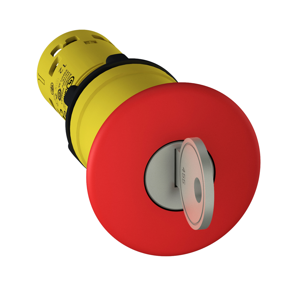 XB7NS9444 - Parada de emergencia monolítica, Harmony XB7, plástico, seta roja de 40 mm, 22 mm, liberación con llave de enclavamiento, 2 NC
