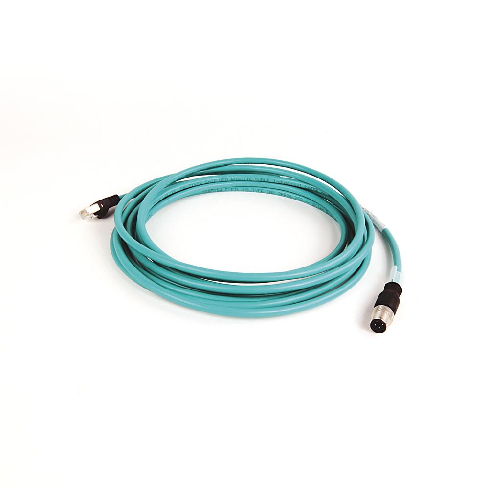 1585D-M4UBJM-50 - 1585 Ethernet Cables, 4 Conductors, M12, Straight Male, Standard, RJ45, Straight Male, Teal PUR, Shielded, 100BASE-TX, 100 Mbit/s, High Flex, PUR, Halogen Free, 10 million cycles