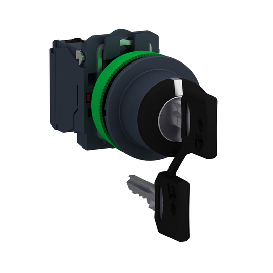 XB5FG33 - Selector de llave de empotrar, Harmony XB5, plástico, negro, 30 mm, llave 455, 3 posiciones, cierre hermético, 2 NA