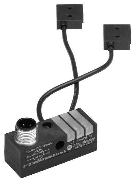 871D-MW2GP165A-D4 - Proximity Sensor, 3-Wire DC, 2mm Sensing Distance165mm (6.5 in), Large Chicklet, N.O., Source (PNP) Output, Micro QD (DC)