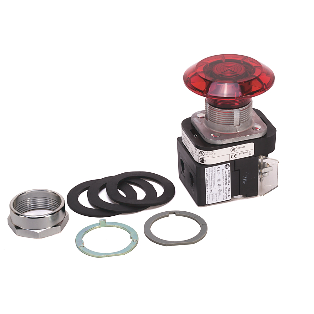 800T-FXJQH2AAV - 30,5 mm, tipo 4/13, 2 pos., PB-Illum., Push-Pull, ámbar, Jumbo Mushroom Hd, LED, 12-130 V CA/CC, 1 NA-1 NC PenTUFF