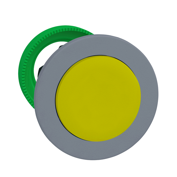 Flush mounted push button head, Harmony XB5, plastic, projecting, yellow, 30mm, spring return, grey bezel