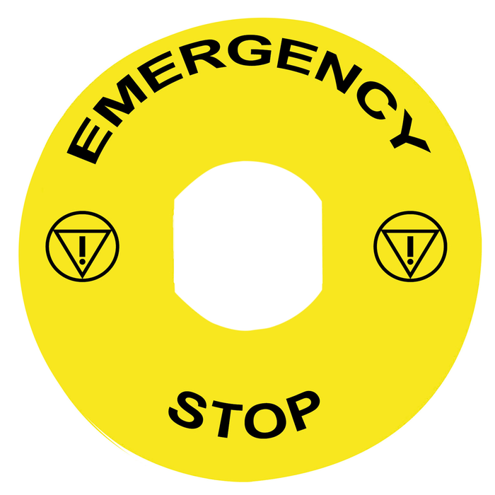 Legend, Harmony XB4, plastic, yellow, 90mm, for emergency stop, marked EMERGENCY STOP with logo ISO13851 (Qty. 10)