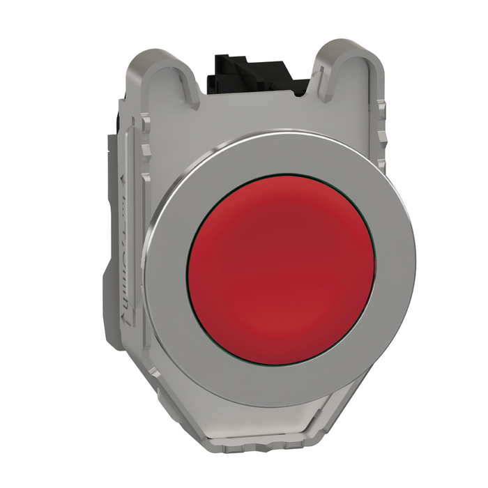 XB4FA42 - Push button flush mounted, Harmony XB4, metal, red, 30mm, spring return, unmarked, 1NC