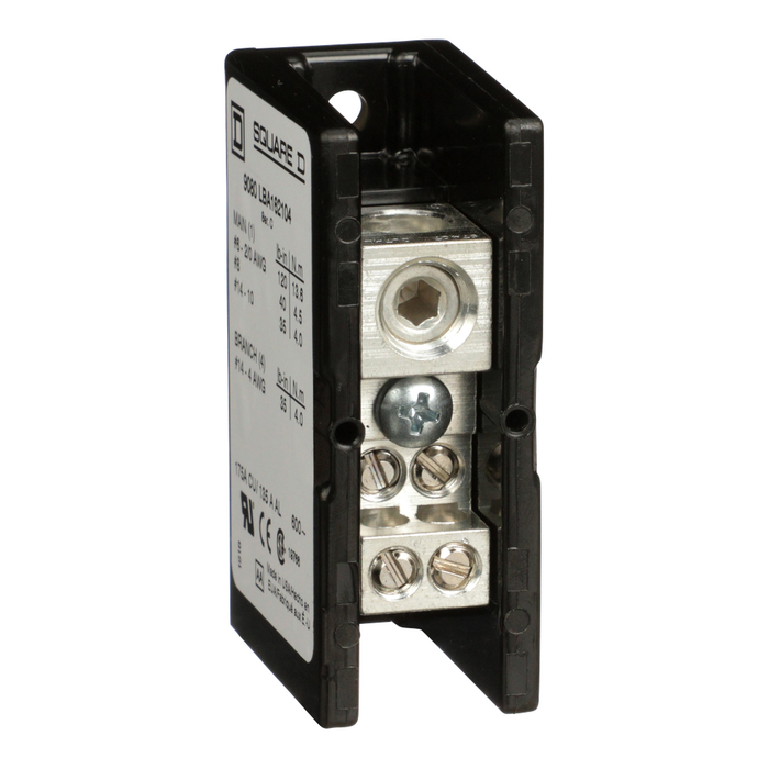 9080LBA162104 - Power distribution block, Linergy, 1 pole, 1 line, 4 load, 175A CU, 135A AL, 600 V