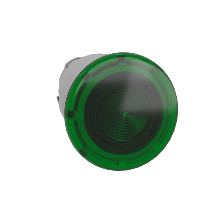 ZB4BW633 - Head for illuminated push button, Harmony XB4, green mushroom 40mm, 22mm, latching, push-pull to release, universal LED, unmarked