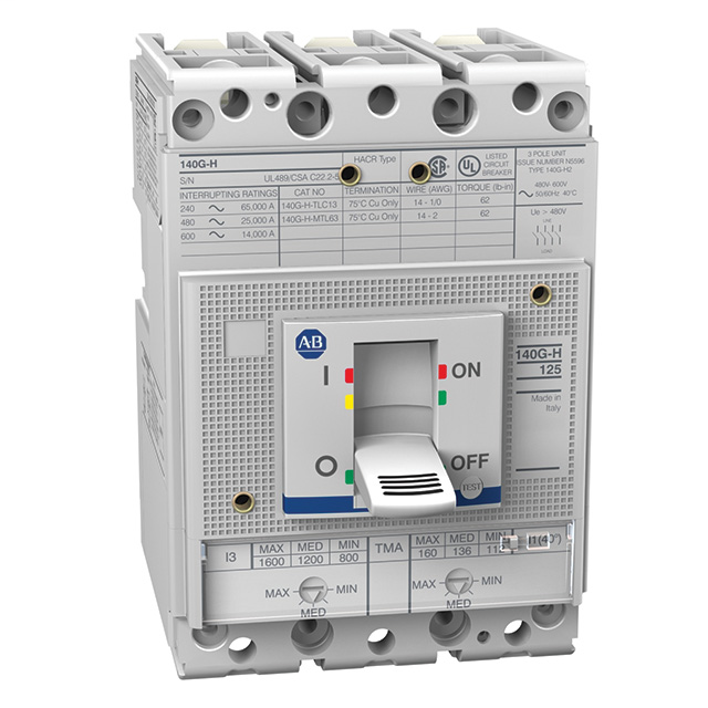 140G-HC6F3-D12 - 140G - Molded Case Circuit Breaker, HC frame (current limiting), 65 kA, T/M - Thermal Magnetic, 3 Poles, Rated Current 125 A