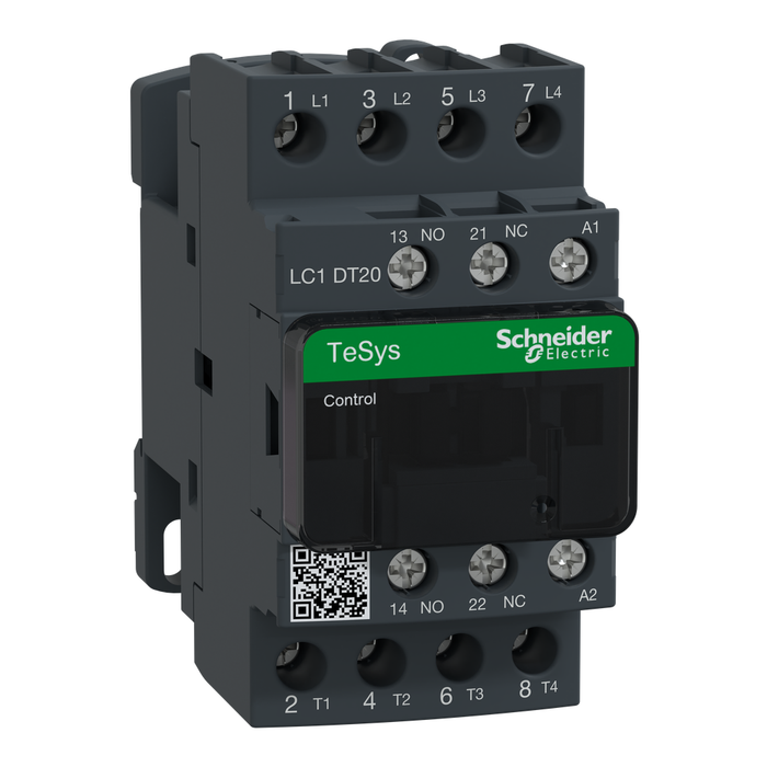 LC1DT20F7 - IEC contactor, TeSys Deca, nonreversing, 20A resistive, 4 pole, 4 NO, 110VAC 50/60Hz coil, open style