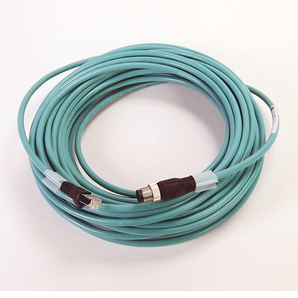 1585D-M4UBJM-20 - 1585 Ethernet Cables, 4 Conductors, M12, Straight Male, Standard, RJ45, Straight Male, Teal PUR, Shielded, 100BASE-TX, 100 Mbit/s, High Flex, PUR, Halogen Free, 10 million cycles