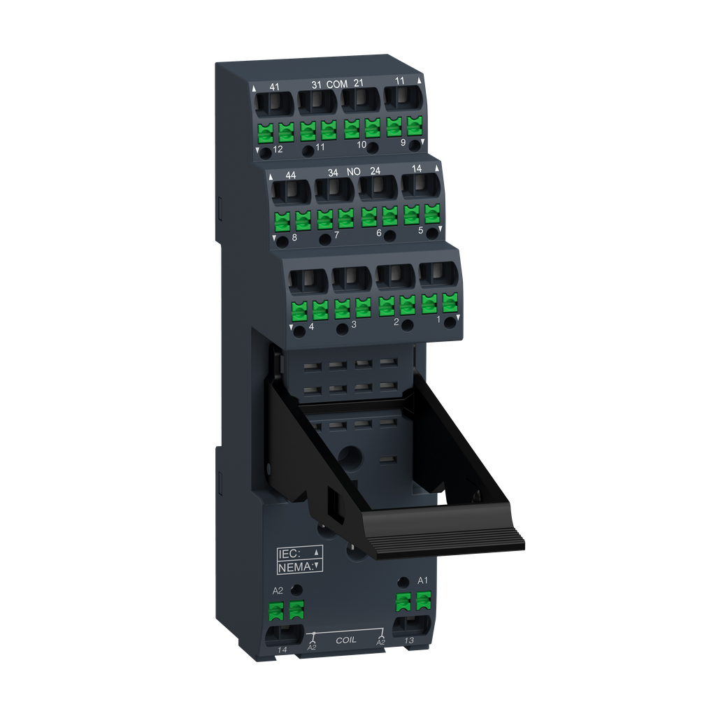 RXZE14P - Zócalo push-in con abrazadera, Harmony, para relés RXM, 12A 2CO, 6A 4CO, terminales push-in, contacto separado