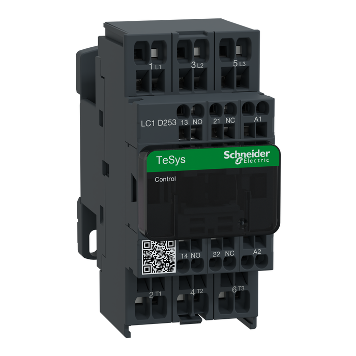 LC1D253B7 - IEC contactor, TeSys Deca, nonreversing, 25A, 15HP at 480VAC, 3 phase, 3 pole, 3 NO, 24VAC 50/60Hz coil, open style