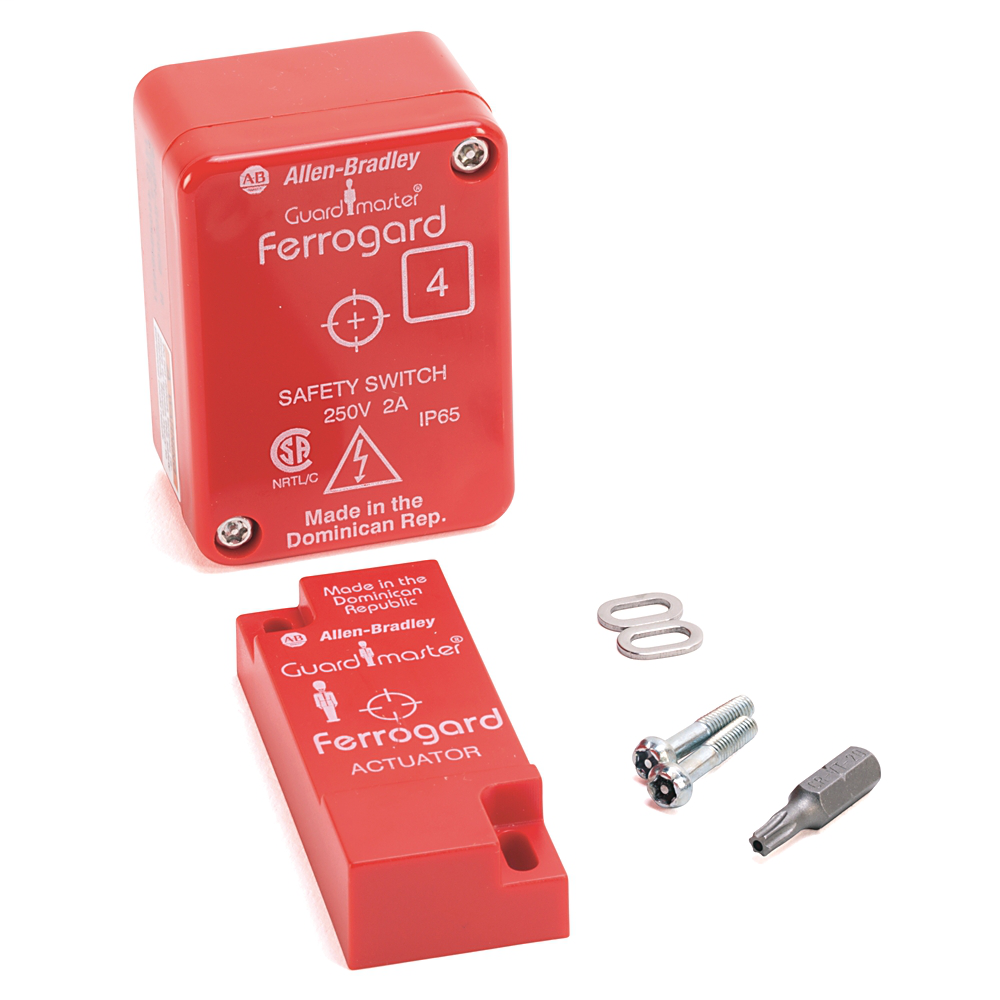440N-G02044 - Ferrogard, FRS21, Rectangular, Molded ABS Red Plastic, Switch & Actuator, 250VAC (2A max Switching Capability), 2 N.C. Safety Contacts, 1 N.O. Aux Contact, 2 M Cable