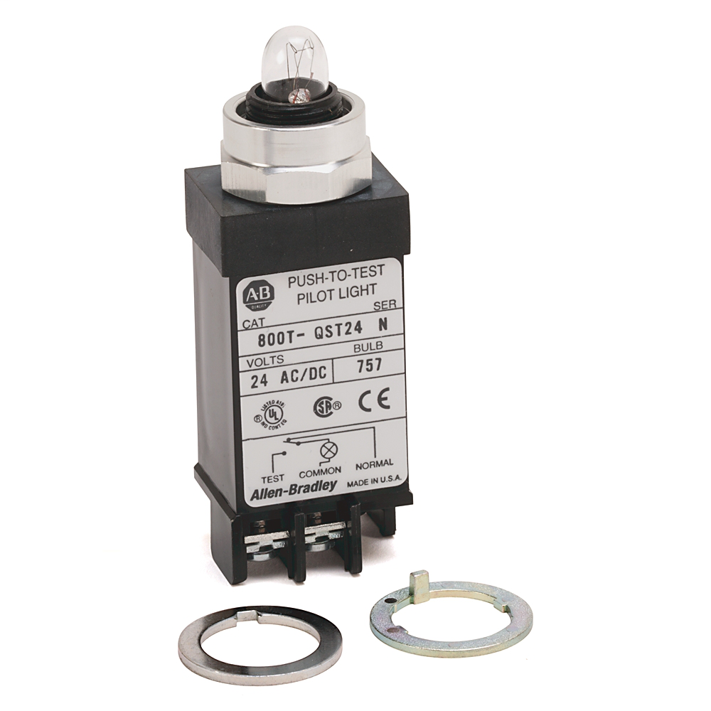 800T-QST24 - 800T Small Pilot Light, Full Voltage, Push-to-Test, Full Voltage Type, Incandescent Lamp, 24V AC/DC