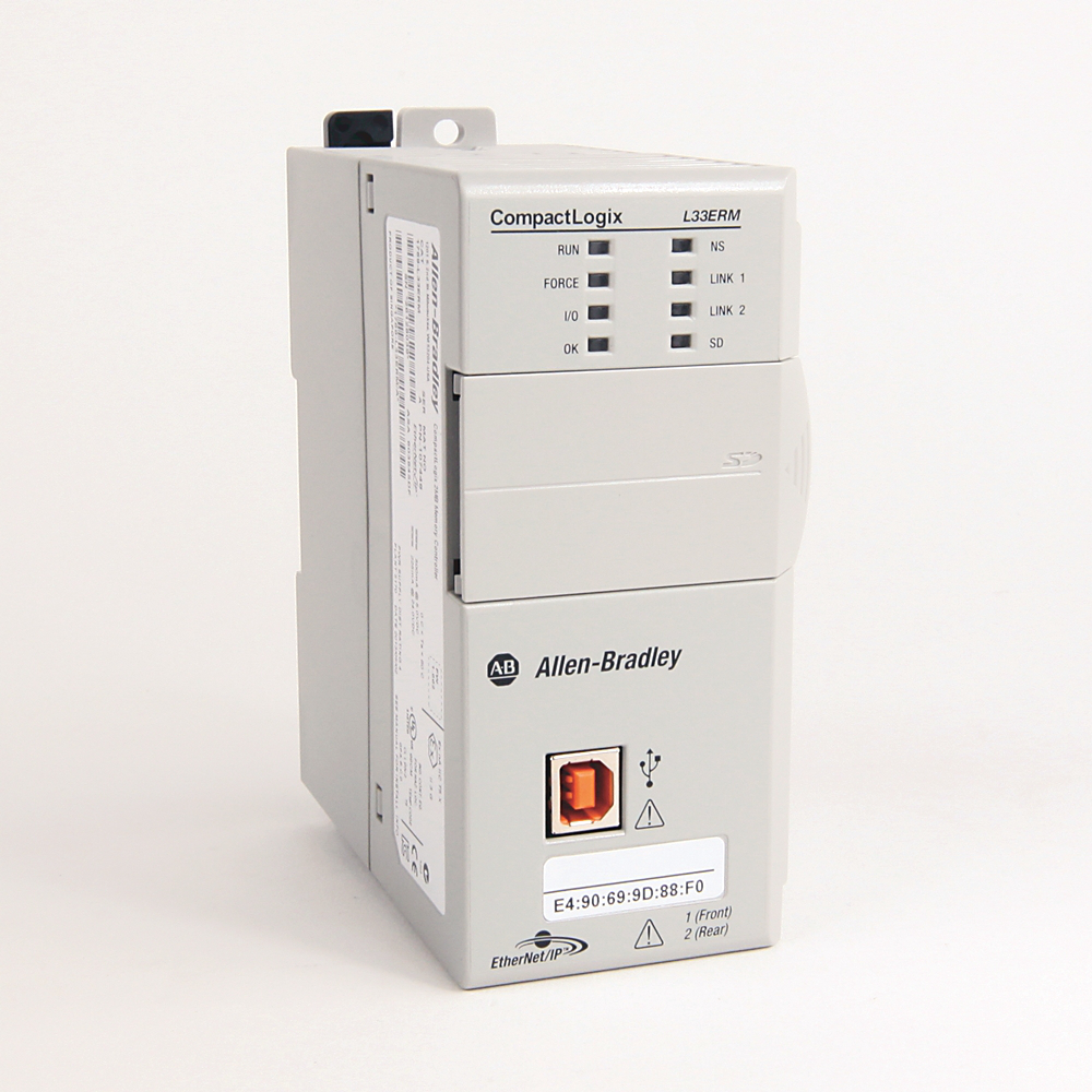 1769-L33ERMK - Dual Ethernet w/DLR capability, 2MB memory, 16 I/O Expansion, 32 Ethernet IP Nodes, 8 Axis CIP motion with Kinematics function. Controllers are shipped with 1GB SD card and can support up to 2GB SD card. - Conformally Coated
