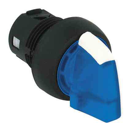 800FM-LSR36N - Interruptor selector iluminado de 3 posiciones 800F - Metal, retorno por resorte desde la derecha, azul, orientación de 90 grados, paquete estándar (cantidad: 1)