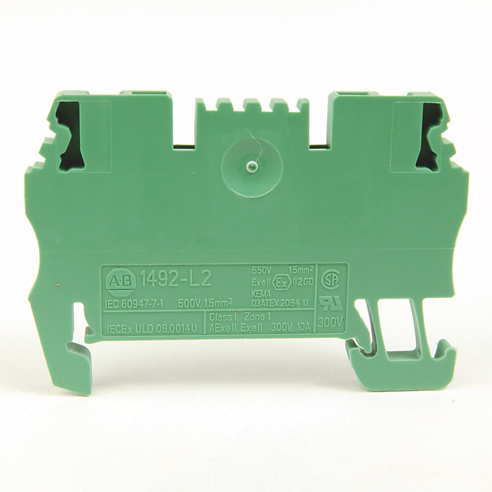 1492-L2-G - Spring Clamp Terminal Block,One-Circuit Feed-Through Block,1.5mm² (# 26 AWG - # 14 AWG),Standard Feedthrough,Green