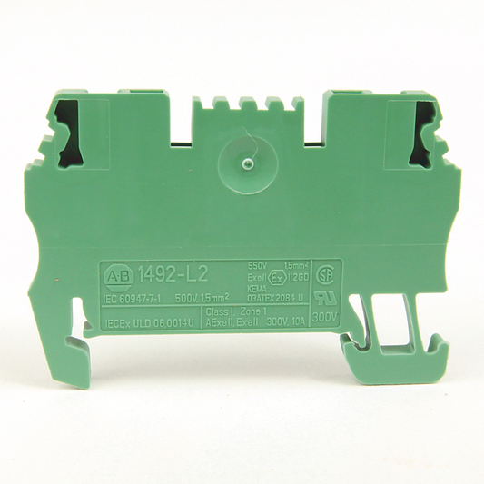 1492-L2-G - Spring Clamp Terminal Block,One-Circuit Feed-Through Block,1.5mm² (# 26 AWG - # 14 AWG),Standard Feedthrough,Green