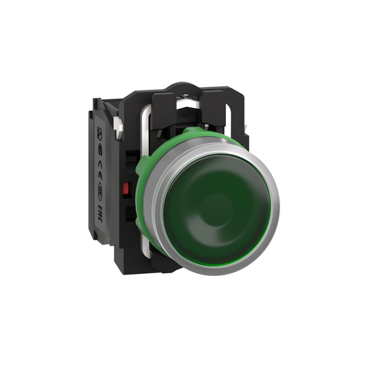 XB5AW33M5C0 - Pulsador iluminado, Harmony XB5, bisel gris, empotrable verde, 22 mm, LED universal, retorno por resorte, 1 NA + 1 NC, 220…240 V CA