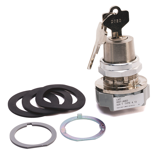 800T-J4403 - 30.5mm Type 4/13 3 Pos. Cyl. Lock Sel. Switch, Maint., Lock All, Std. Key, D020 Key