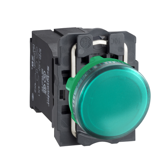 XB5AV33 - Pilot light, Harmony XB5, XB4, green complete Ø22 mm plain lens with BA9s bulb 110...120 V