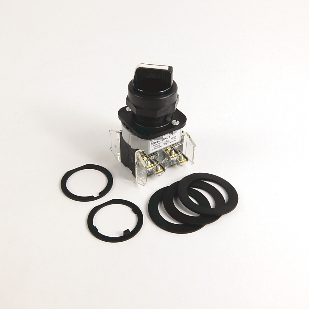 800H-JR2KA1C - Interruptor selector de 3 posiciones 800H, blanco, mantenimiento de perilla estándar, 3 posiciones, leva y bloques de contacto, código R para 800H, n.°