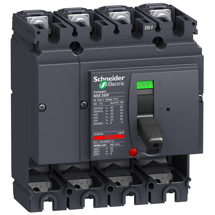 LV431408 - Circuit breaker basic frame, ComPact NSX250F, 36kA at 415VAC 50/60 Hz, 250A, without trip unit, 4 poles