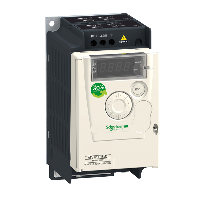 ATV12H037M3 - variable speed drive, Altivar 12, 0.37kW, 0.55hp, 200 to 240V, 3 phases, with heat sink