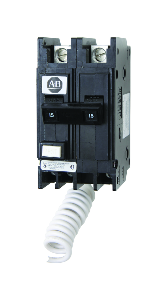 1492-MCGAT240 - Disyuntor 1492-MC, disyuntor miniatura 1492, 120/240 V CA, interruptores de circuito por falla a tierra (GFCI), montaje en panel, con capacidad de autoprueba, 2 polos, 40 amperios, terminal estándar, ninguno