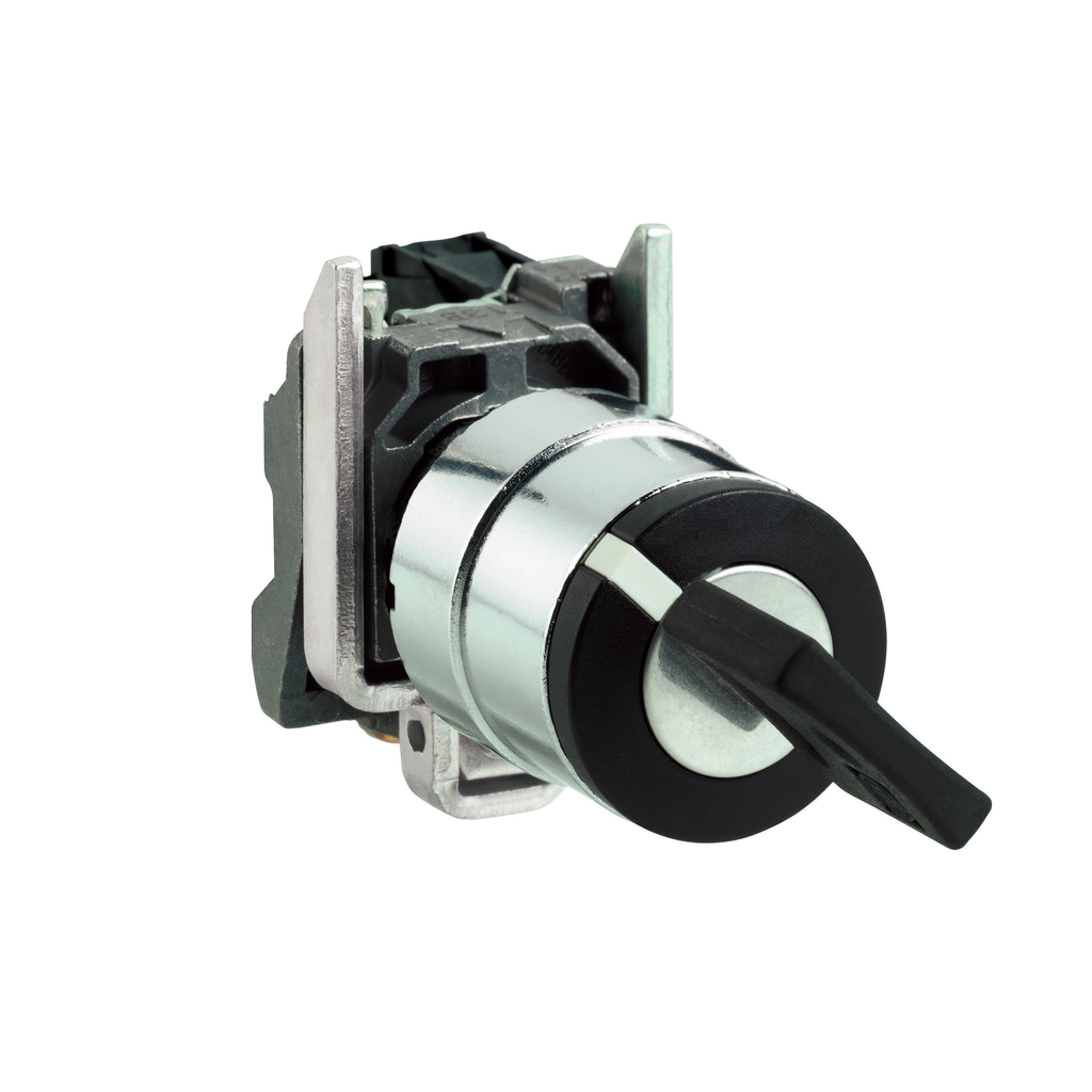 XB4BG61 - Selector de llave, Harmony XB4, metal, negro, 22 mm, llave 455, 2 posiciones, retorno por resorte de derecha a izquierda, 1NO