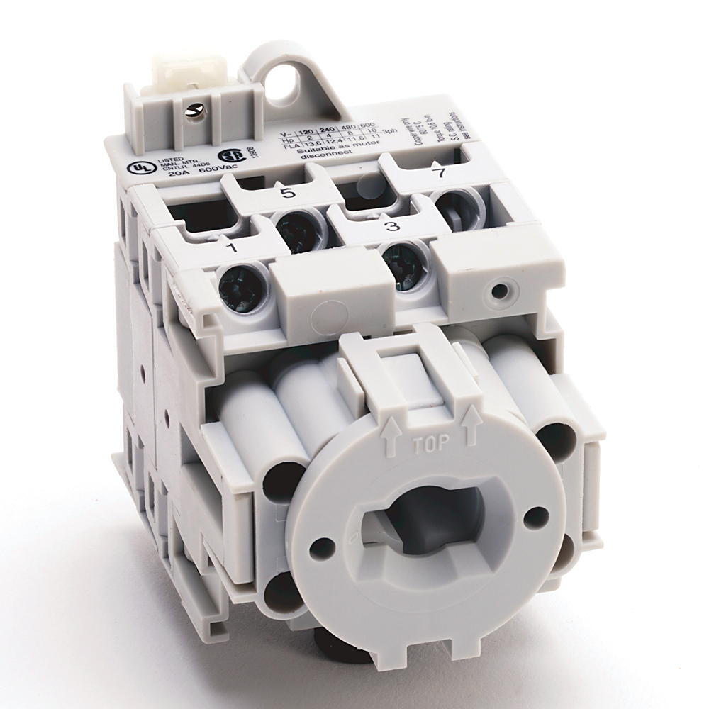 194L-A20-7303 - Interruptor de control y carga IEC, inversión 1-0-2 45°, 20 A, 3 polos, disponible como pedido personalizado, base/riel DIN
