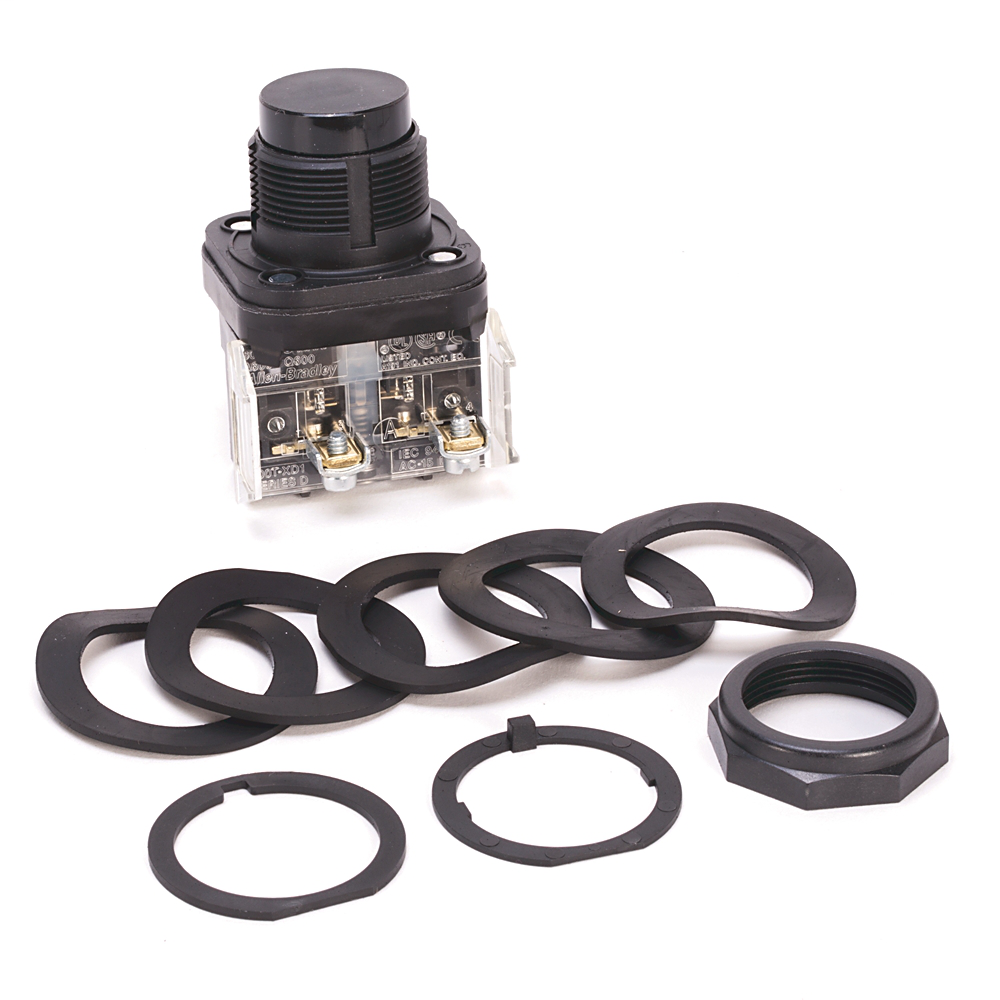 800H-BR2D1Y - Interruptor sellado apilable de 30,5 mm, tipo 4/4X/13, con contacto de seguridad, sin iluminación, color negro, de cabeza extendida, 1 NA