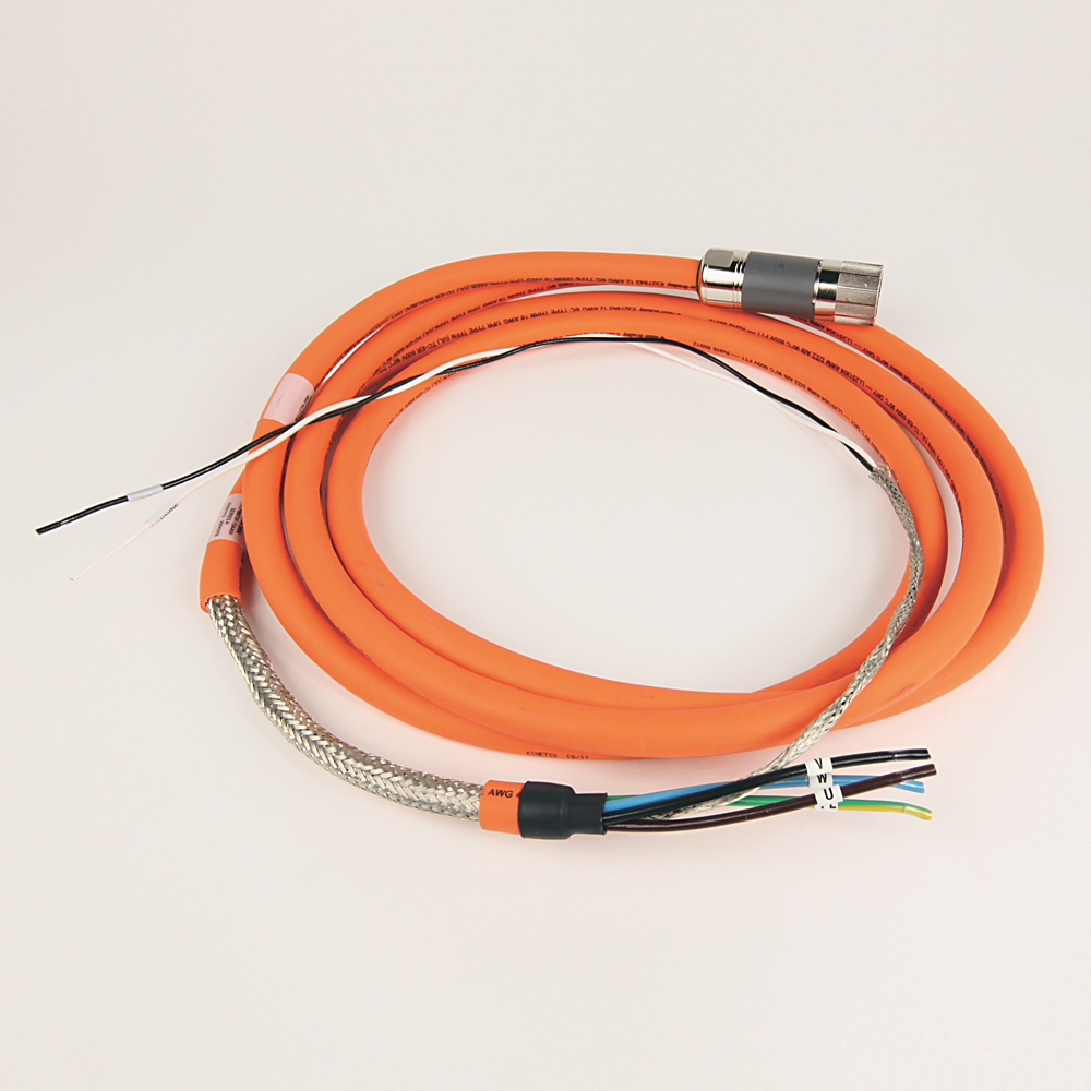 2090-CPBM7DF-12AA03 - SpeedTEC Cable, Motor Power With Brake Wires, SpeedTec DIN Connector, Drive-end, Flying-lead, 12 AWG, Standard (Non-Flex), 3 Meters
