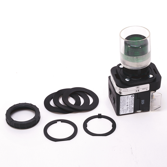 800H-QRAH2GD1 - Contacto de 30,5 mm tipo 4/4X/13, PB-Ilum., verde, carcasa exterior con protección, LED, 12-130 V CA/CC, 1 NA