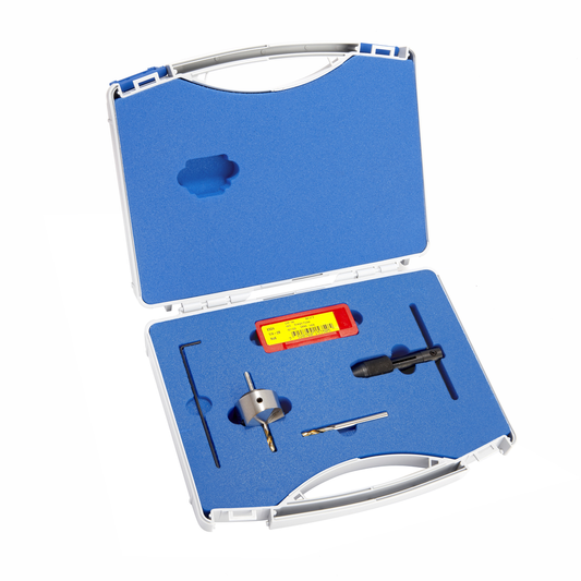 1443-SFT-125-0 - Accesorios para acelerómetros serie 1443, kit de herramientas Spotface para montaje del sensor, diámetro de 1,25", piloto de 1/4-28, 2 brocas, 3 machos de roscar, llave para machos de roscar, llave Allen, estuche