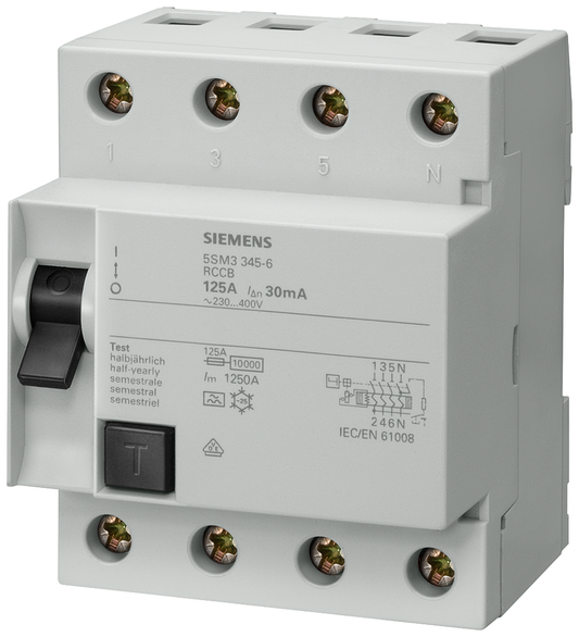 5SM3345-6 - DISYUNTOR RC 4 POLOS 125A 230-400V