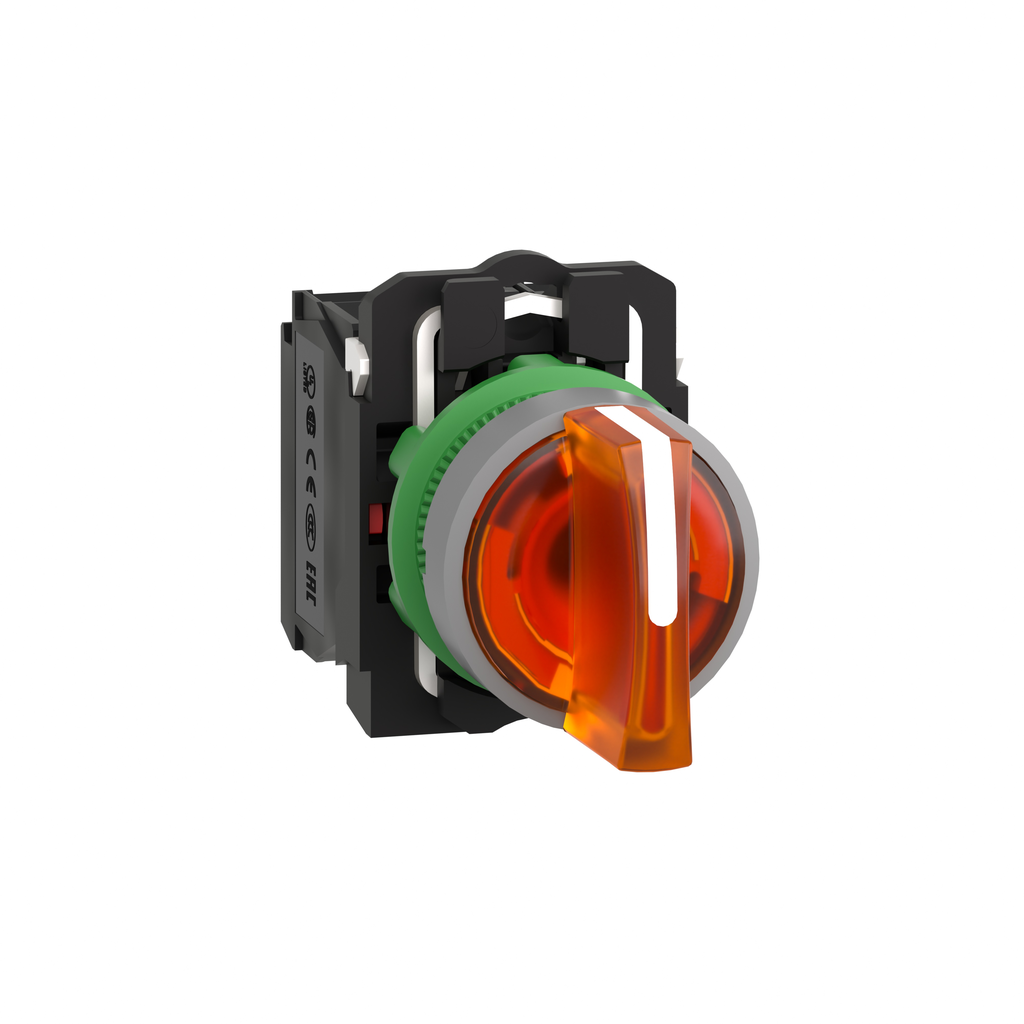 XB5AK135M5C0 - Selector luminoso, Harmony XB5, bisel gris, mango amarillo, 22 mm, LED universal, 3 posiciones, 1 NA + 1 NC, 230 V CA