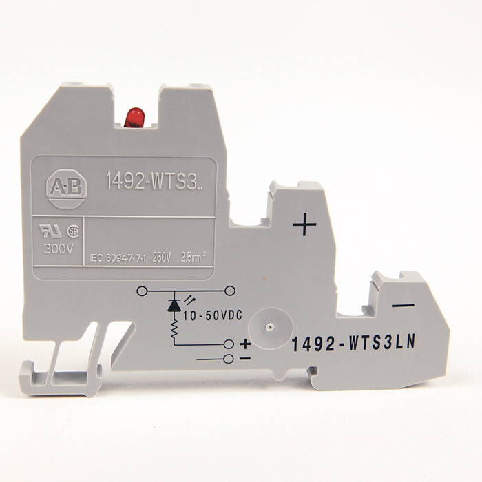 1492-WTS3LN - 1492-W IEC Terminal Block, Three-Circuit Sensor Block, 2.5 mm (# 24 AWG - # 12 AWG), Red LED for NPN devices (10...50V), Gray (Standard) (Qty. 50)