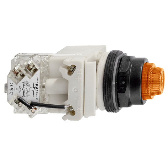 9001SKT38LYA31 - Push-to-test pilot light, Harmony 9001SK, plastic, polycarbonate, fresnel lens, amber, 30mm, LED yellow, 120V