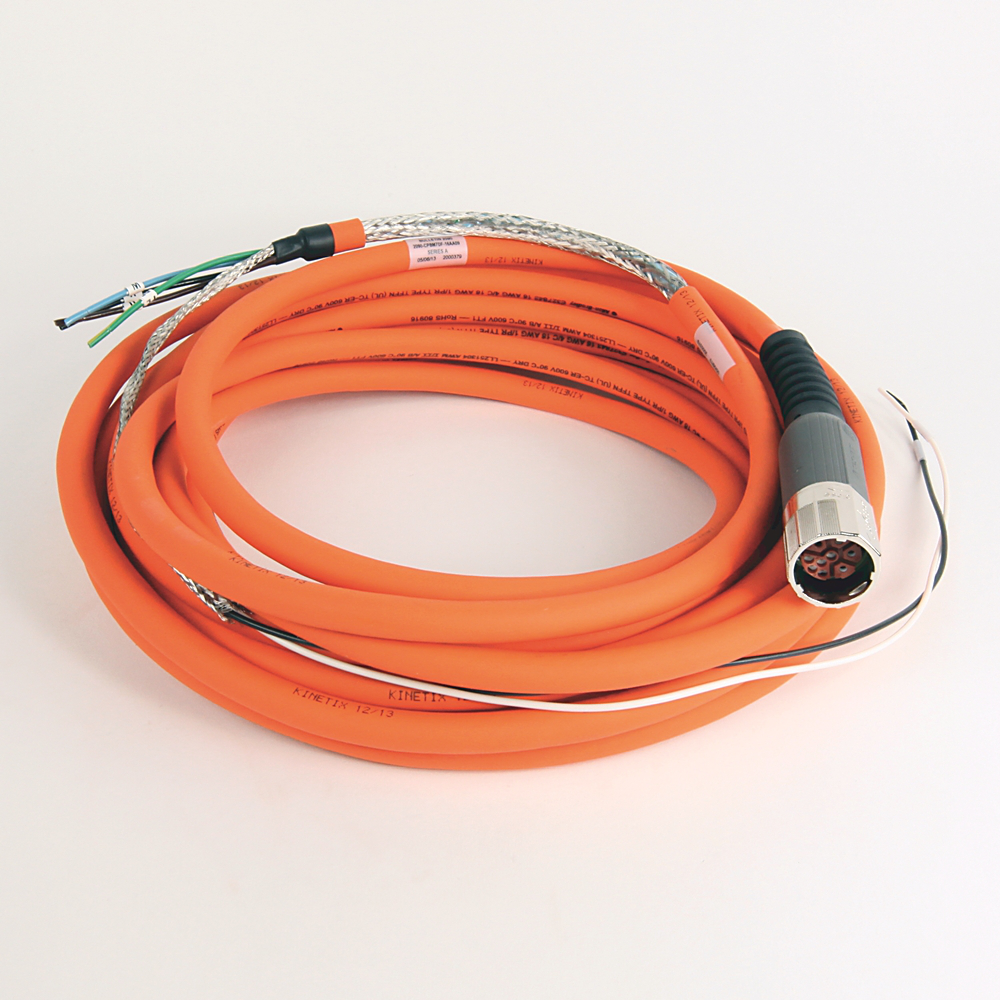 2090-CPBM7DF-16AA09 - SpeedTEC Cable, Motor Power With Brake Wires, SpeedTec DIN Connector, Drive-end, Flying-lead, 16 AWG, Standard (Non-Flex), 9 Meters