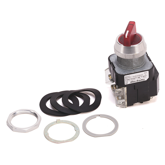 800T-00JX5KE7 - Interruptor selector tipo 4/13 de 30,5 mm, iluminado, 3 posiciones, sin operador, estándar, con resorte de perilla, rotación delantera/derecha