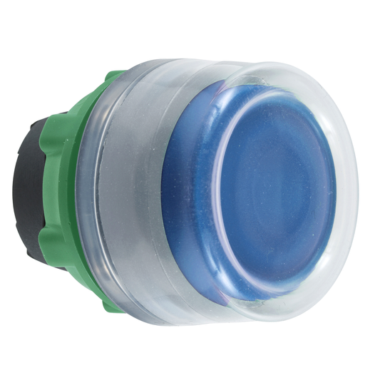 ZB5APA6C0 - Push button head, Harmony XB5, plastic, flush, blue, 22mm, spring return, clear boot, unmarked, grey bezel