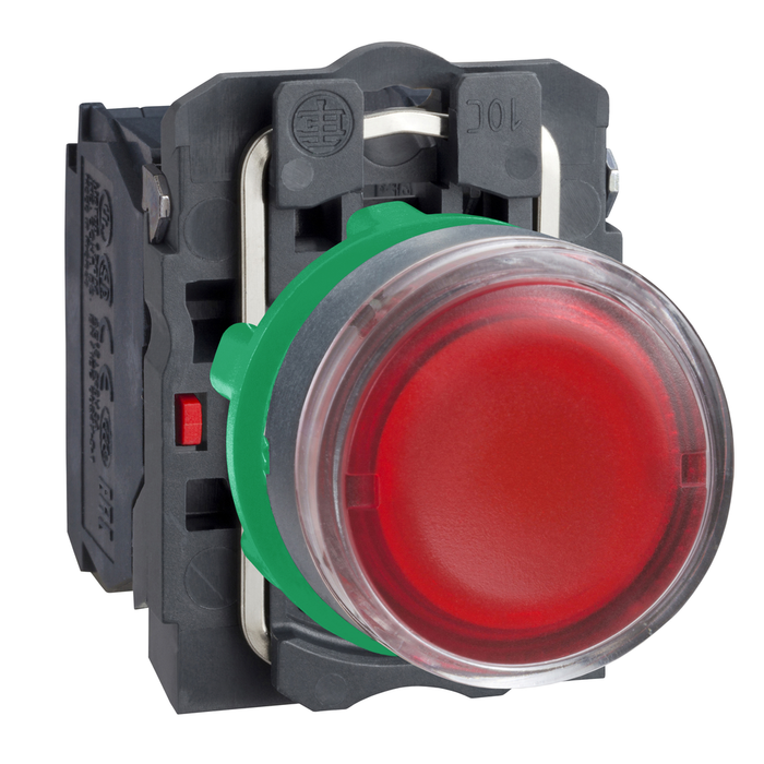 Illuminated push button, Harmony XB5, plastic, red flush, 22mm, spring return, 1NO + 1NC, 220...240V