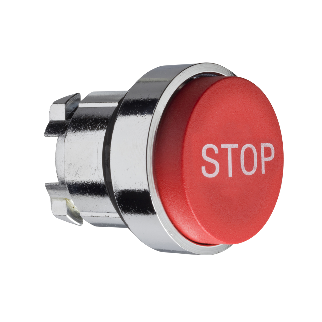ZB4BL434 - Cabezal de pulsador saliente de 40 mm, Harmony XB4, metal, rojo, 22 mm, retorno por resorte, marcado STOP