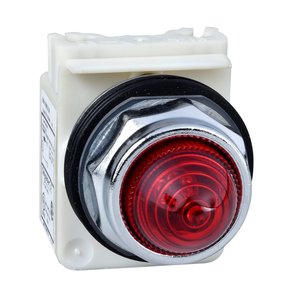 Luz piloto, Harmony 9001K, metal, policarbonato, abovedada, roja, 30 mm, 110-120 V