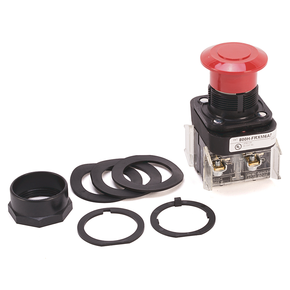 800H-FRXM6 - 30,5 mm, tipo 4/4X/13, 3 pos., PB, sin iluminación, conector tipo hongo (push-pull), rojo, salida/cable/entrada, modo de espera/mantenimiento/mantenimiento, sin contactos