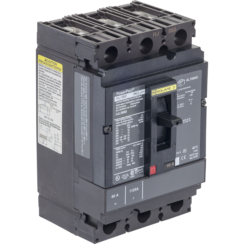 HJL36050C - Disyuntor, PowerPacT H, 50 A, 3 polos, 600 V CA, 25 kA, terminales, termomagnético, 100 %