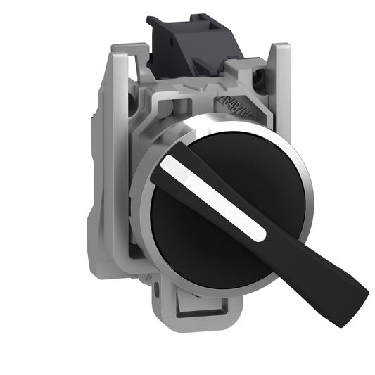 XB4BJ33 - Interruptor selector, Harmony XB4, metal, negro, 22 mm, mango largo, 3 posiciones, fijación, 2NO