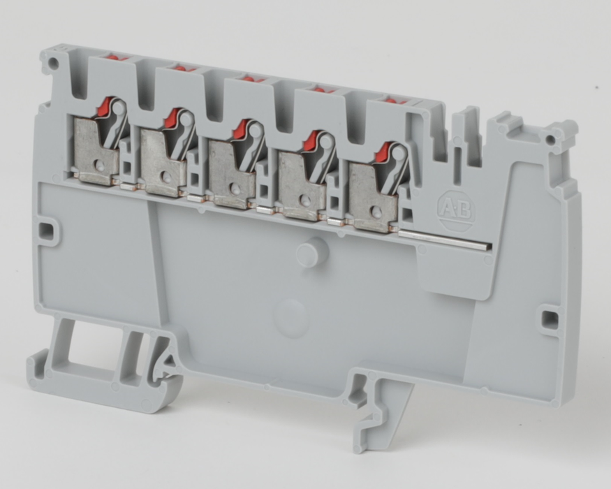 1492-P10PD3E-5RE - 1492-P Push-in Terminal Blocks, 2.5 mm² (AWG 28 - AWG 12), 20 A, Control Power Distribution Block, End Block, 5 Points Red