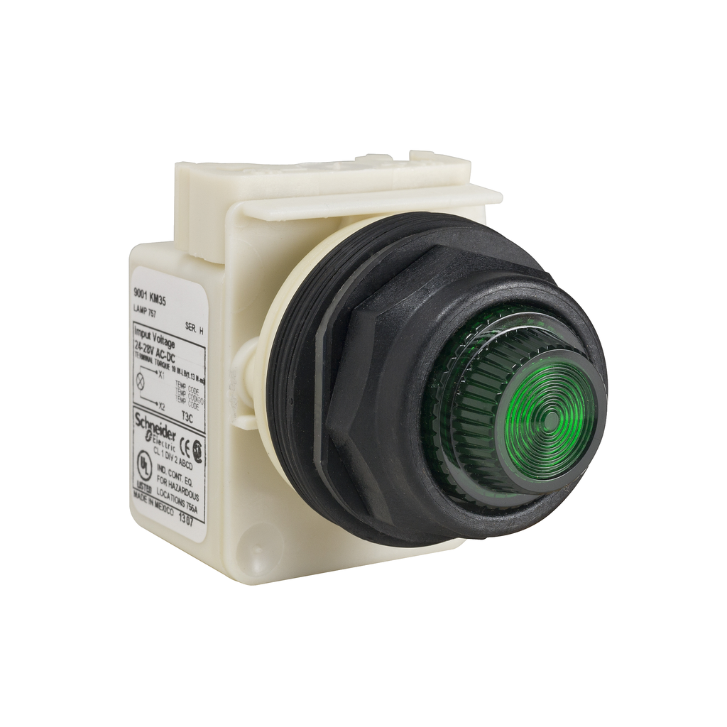 9001SKP7G31 - Pilot light, Harmony 9001SK, plastic, polycarbonate, fresnel, green, 30mm, 220-240V